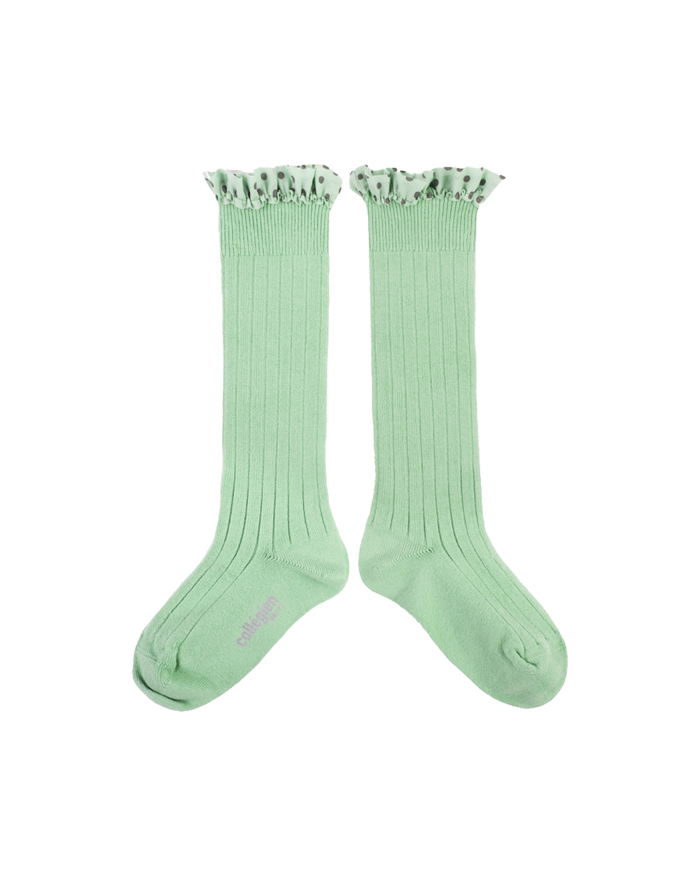 [Collégien] Maud - Polka Dots Ruffle Knee-high Socks - Verveine