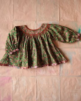 [BONJOUR] Butterfly blouse with cross embroidery /Small pink flowers print [6Y, 10Y]