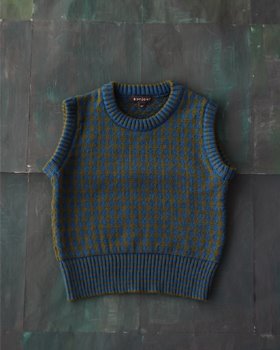 [BONJOUR] Knitted vest blue/green diamond