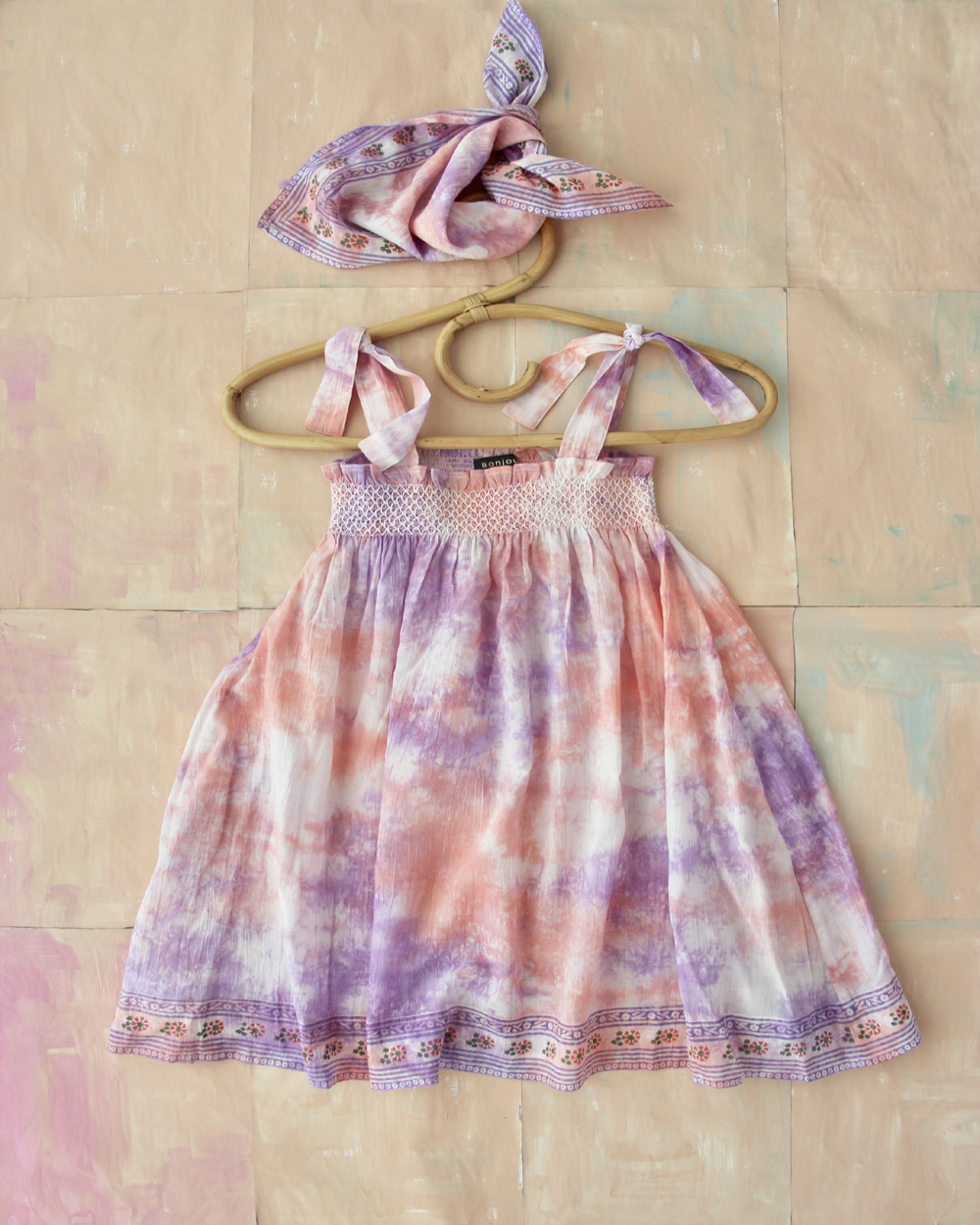 [BONJOUR] Tie &amp; Dye Skirt Dress with 50*50 scarf /Light violet Tie