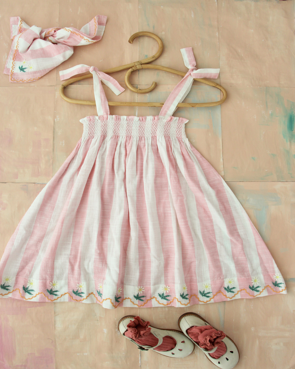 [BONJOUR]Skirt dress with Scarf 50*50cm /pink [8Y]